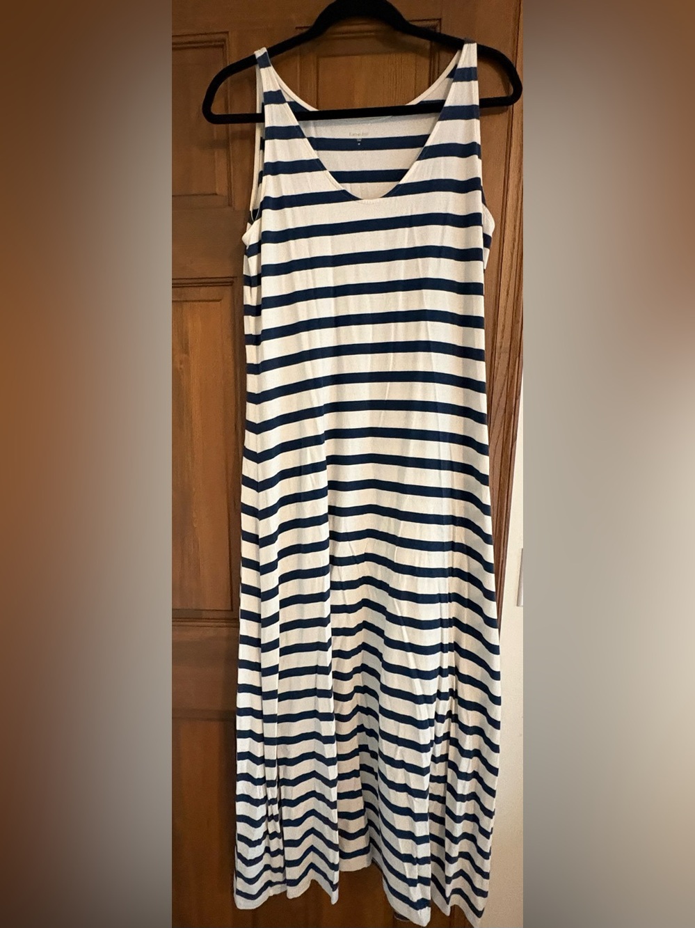 Garnet Hill Navy and White Striped V‑Neck Maxi Dress